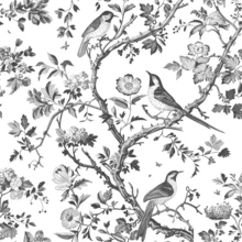 1 Roll Black & White Bird & Floral Self-Adhesive Wallpaper, Retro Aesthetic Removable And Reusable Peel And Stick Wallpaper, Easy To Install, PVC Material Contact Paper, Home Decor Wall Covering For Kitchen, Living Room, Bedroom, 17.3*118.1/196.8/393.7in - Black and White - View 14