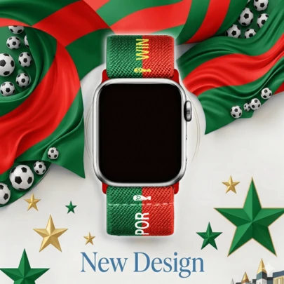 足球迷运动表带，兼容 49mm、45mm、44mm、42mm，可调节葡萄牙国旗主题表带，兼容 Ultra 2/Series 9/8/7/SE，国家配色足球支持者礼物，庆祝葡萄牙 - 2026 全球足球盛事