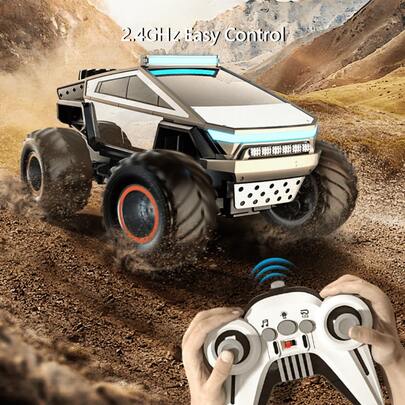 Amphibious Cyberpick Remote Control Car, 1:12 Monster Truck Toys For Boys RC Car, 2.4 GHz Waterproof RC Trucks, 4WD All Terrain Off-Road Pickup With Lights And Music, Kids Birthday Gifts Present Boys Girls Toys Ages 6+