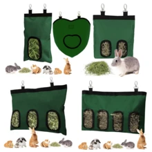 600D Oxford Cloth Hay Feeder Bag, Moss Green Color, Hanging Style Hay Storage Bag Suitable For Rabbits, Hamsters And Other Small Pets - Dark Green - View 1