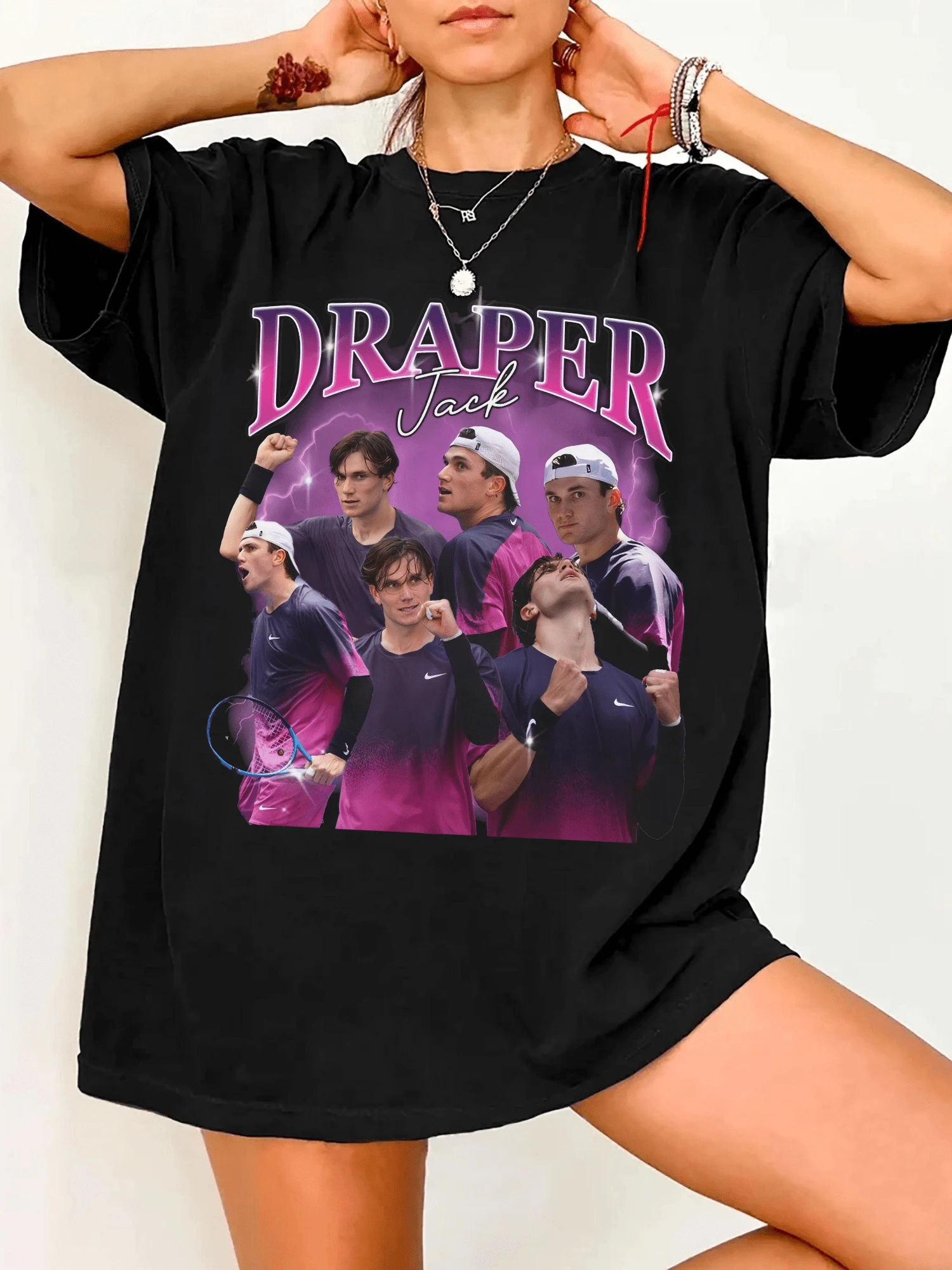 Jack Draper Tennis T-Shirt, Collage Of Hacked Photos, US Open 2024 Kit - Black - View 1