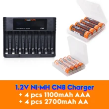 POWERKAN 8节装电池充电器套装：AA+AAA 1.2V镍氢充电电池，循环寿命1000次以上，高容量，持久耐用——从此告别一次性电池！适用于遥控器、玩具、无线鼠标和家用电子产品。 - 是 - 查看 11
