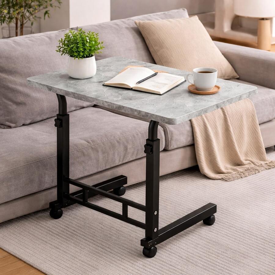 Rolling Overbed Table For Bed & Sofa – Space-Saving Mobile Side Desk, Easy To Move & Use Anywhere,Multiple Colors Available - 淺灰色 - 查看 1
