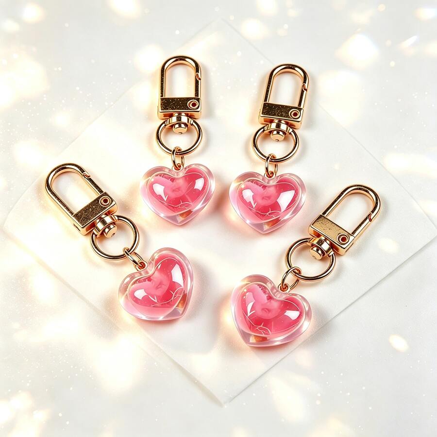4pcs Exquisite Heart-Shaped Keychains, Lovely Heart Pendant Small Gift For Girlfriend, Holiday Commemorative Gift, Can Be Used To Decorate Clothes And Bags - Multicolor - View 1