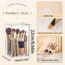 1pc Transparent Makeup Organizer, Large Capacity Lipstick Holder, Makeup Brush Storage, Dust-Proof Desktop Cosmetic Storage Box - Lipstick Box - View 3