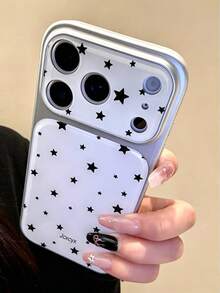 Y2K Cute Star Full Screen Jelly Phone Case Compatible With IPhone 17 Pro Max, 17 Pro, 16 Pro Max, 15 Pro, 16 Glossy Soft Shell - Black and White Stars - View 3