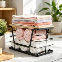 Iron Wire Storage Basket With Lid, Suitable For Kitchen Storage, Can Be Used To Store Rolled Trash Bags, Spice Jars, Cleaning Supplies - Embedded - View 6