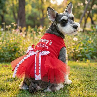 PETCIRCLE 1pc Pet Clothes, Dog Cat Outdoor Indoor Apparel, Small Dog Puppy Pomeranian Teddy Casual Cute Outfit, Wedding Tulle Skirt Series, Mommy's Little Sweetheart Tulle Skirt