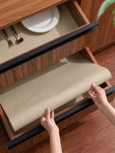Khaki Shlef Liner Non-Slip Refrigerator Liners Mats Waterproof Cabinet Liner Drawer Liner, Black Diamond Pattern, EVA Material, Easy To Clean And Cut, Washable, Reusable, Spill-Proof, Suitable For Refrigerator And Kitchen Decor, Refrigerator Mat, Drawer Mat, Shoe Cabinet Mat, And Cabinet Mat