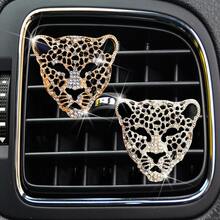 Rhinestone Leopard Head Car Air Freshener Clip, Metal Leopard Head Car AC Vent Decor, Leopard Print Decor Clip For Car Interior, Decorative Style Car Accessories, Suitable For Women Car Accessories Rhinestone Leopard Print Car Diffuser Clip, Car Decor Fragrance Gift, Women Car Interior Decor Set - Gold - View 9