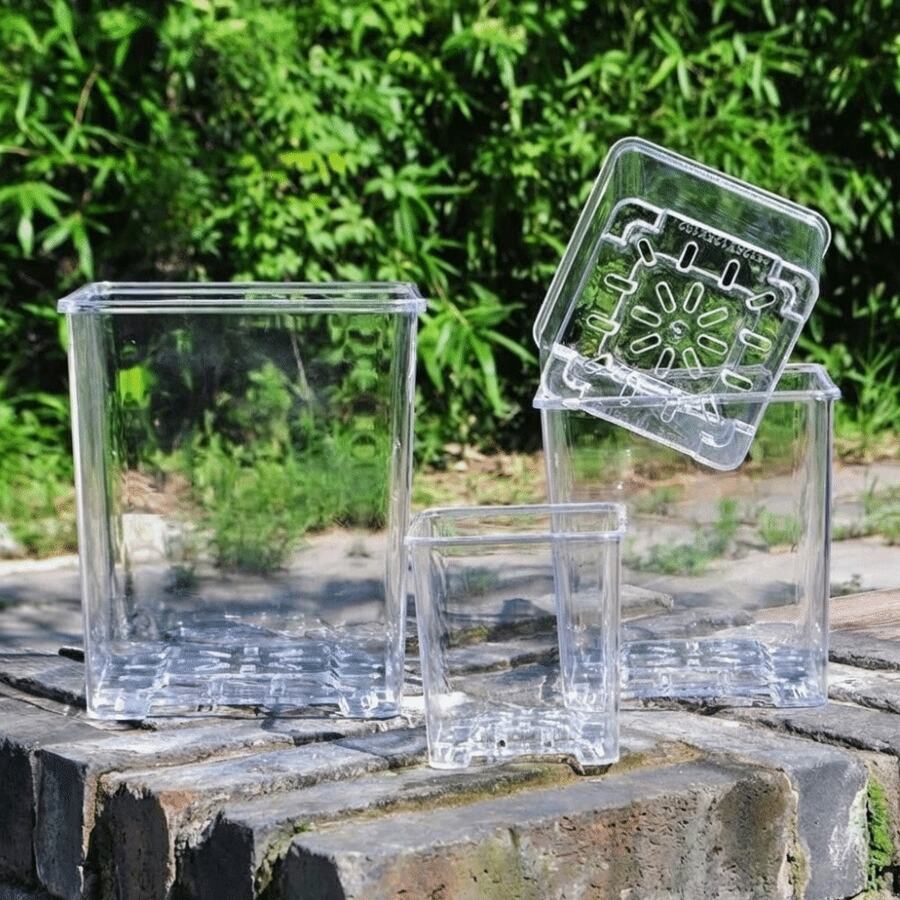 Acrylic Transparent Square Planting Pot Imitation Glass Plastic Butterfly Orchid Special Flowerpot - Multicolor - View 1