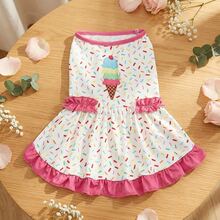 1 bộ váy in hình kem và kẹo cho chó cưng, chất liệu nhẹ, thích hợp cho chó và mèo nhỏ/trung bình, mặc hàng ngày. - trắng - Xem 3