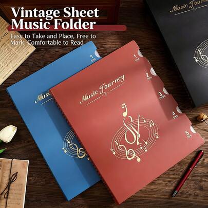 Music Folder For Sheet Music, 30 Sleeves 60 Pages, , 20 Sleeves 40 Pages, Blank Spiral Music Binder For Sheet Music And Documents Organizer, 8.5x11 Inch, Band Sheet Music Holder (Black&Red&Green&Blue)