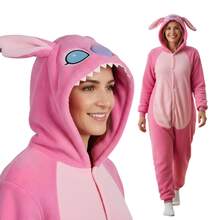 Disney Adult Kigurumi Pajamas Plush Unisex Cosplay Costume Stitch - Pink - View 3