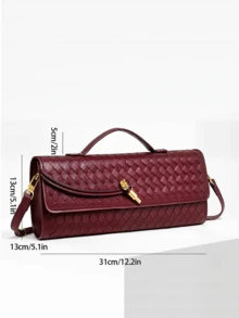 Woven Purse For Women Evening Clutch Woven Leather Handbags Crossbody Bag Purse Formal Evening Bag, Vegan Leather - 酒紅色 - 查看 5