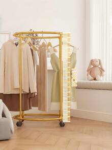1pc Thickened Rotary Clothes Hanger Rack, Floor-Standing Drying Rack With Wheels, Easy Clothes Storage And Display, Suitable For Home And Retail Spaces, Available In Gold, Black, White, Multi-Functional Metal And PP Rack With Wheels - Ideal For Rooms, Living Rooms, Balconies, Offices - Multicolor - View 12