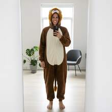 Adult Lion Animal Hooded Kigurumi Pajama Suit - Brown - View 7