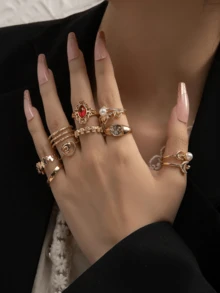 Bộ 10 chiếc nhẫn hình trăng khuyết đính ngọc trai giả phong cách Bohemian, thanh lịch và thời trang, phù hợp cho các kỳ nghỉ, họp mặt và các dịp khác, cũng là món quà hoàn hảo cho các dịp lễ. - Nhiều màu - Xem 3