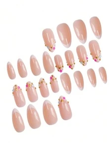 24pcs White French Style Medium Length False Nails - White - View 4