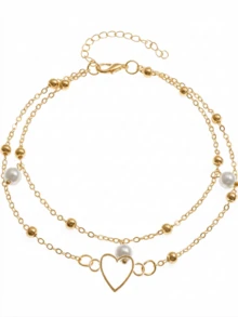 1pc Fashionable Minimalist Infinity Symbol & Heart Faux Pearl Pendant Anklet, Suitable For Beach, Vacation, Daily Wear With Sandals, Holiday, Birthday Gift - Gold - View 7