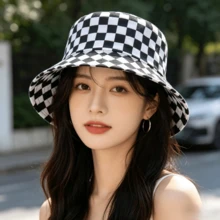 Mũ thời trang mới họa tiết bò sữa, mũ họa tiết ngựa vằn, mũ kẻ caro, mũ xô hai mặt trắng đen, mũ mùa hè cho nữ. - Nhiều màu - Xem 3