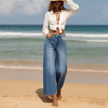 American Straight Leg Wide Leg Jeans Fashionable Casual Pants Loose Denim 2026 Spring/Summer Ankle Cut Pants - Màu xanh lam - Xem 9