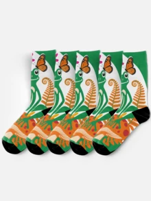 Tất nam in hình 360° thời trang - Tất cao đến đầu gối họa tiết hoạt hình độc đáo như ếch, bướm, hoa, chuối, phong cách trừu tượng, màu xanh lá cây tự nhiên, tất đôi bền chắc, tất thời trang phong cách hoạt hình phù hợp cho mặc hàng ngày, lễ hội, tiệc tùng và làm quà tặng. - màu xanh lá - Xem 3