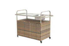 Outdoor Bar Table, Wicker Bar Cart With Cabinet, Patio Serving Cart With Steel Lid, With Ice Bucket, Locking Wheels, Side Basket For Garden, Pool And Backyard, Beige Color. - 米色 - 查看 4