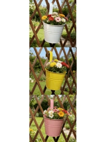 1/5/10 pezzi Vaso a forma di secchio in metallo - Vaso da parete vintage per balcone con manico, decorazione da giardino, adatto per uso interno ed esterno - B - Visualizzare 13