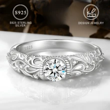 1pc Elegant 925 Sterling Silver Ring, Hollow Carved Design With Round Synthetic , Classic Engagement Wedding Anniversary Gift - Silvery - View 3
