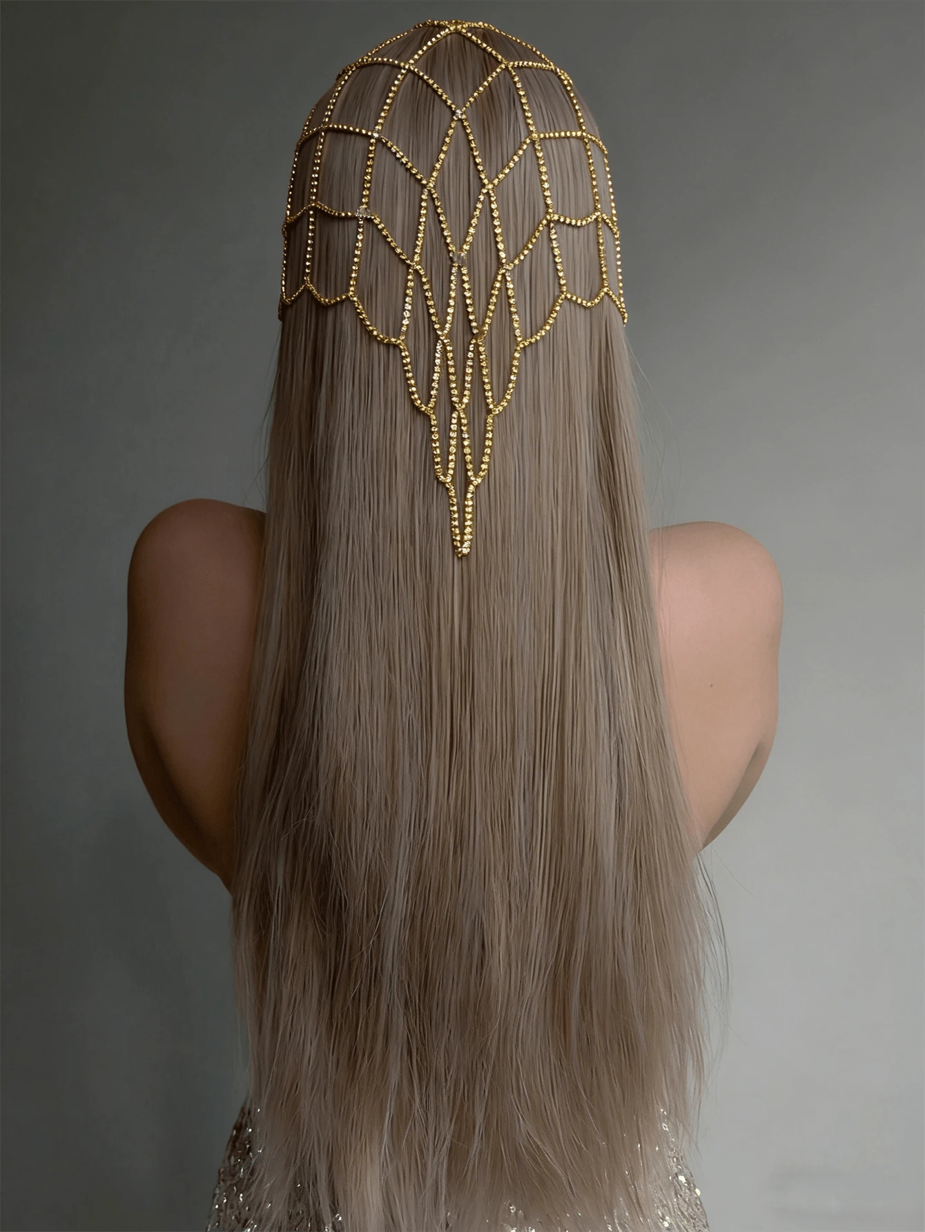1 chiếc băng đô cài tóc tua rua lưới phong cách Bohemian, dây cài tóc hình giọt nước sang trọng dành cho cô dâu, phụ kiện dành cho nữ. - Vàng - Xem 1