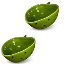 Set Of 2 Strawberry Hand-Painted Ceramic Bowls 500ml - Green - View 11