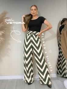 Women's Wide-Leg Pants, Zig Zag Style, Old Money Style, Elegant, Loose Fit, Comfortable, Chic - 軍綠色 - 查看 2
