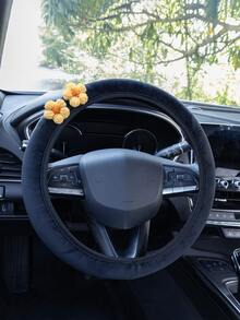 Plush Steering Wheel Cover, Floral Decor, Anti-Slip , Suitable For All Seasons, Multiple Styles Available - 2 Woolen Flowers - View 13