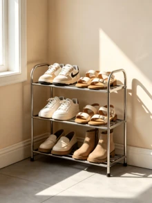 Ahorra Espacio Zapatero Metálico de 3 Niveles Fácil de Montar Estantería de Zapatos de Acero Inoxidable para Hogar Pequeño Organizador de Calzado para Entrada Dormitorio Armario Zapatero Organizador de Hogar - Plateado - Ver 10