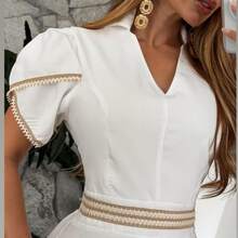 Elegant Women's Long Dress With Defined Waist, Evangelical Fashion For Weddings, Church Services, And Parties. - 白色 - 查看 2