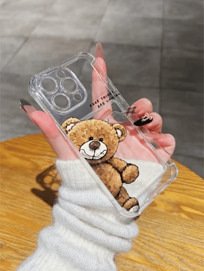Cute Bear Pattern Transparent Card Slot Phone Case, TPU Soft Shell With Precise Cutouts, Shock-Absorbing And Anti-Scratch, Suitable For IPhone 15 Pro Max, 14 Plus, 13 Pro Max, 12, 11, 7G, 7P, IX, XR, XS Max, 11, 12, 13, 14, 15, 16, 15 Pro, 15 Plus, 15 Pro Max, 7 Plus, 8 Plus, X, XS Max, XR, 11 Pro, 12 Pro, 13 Pro, 14 Pro, 12 Mini, 13 Mini, 17, 17 Pro Max. Valentine's Day Gift
