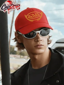 Red 1pc Unisex Von-Dutchs Print Baseball Cap, Sun Hat, Curved Brim, Dad Cap. Suitable For Daily Use And Outdoor Activities. Outdoor Adjustable Sun Cap. Spring-Summer Travel, Tourism, Beach Vacation Hat. - 紅色 - 查看 2