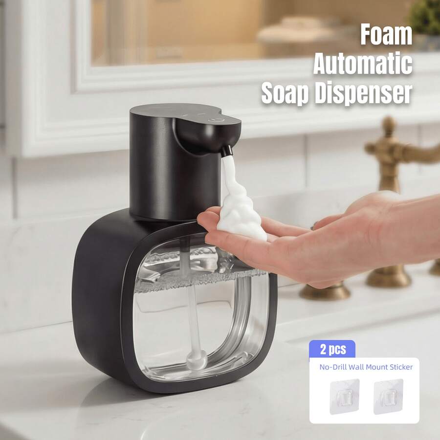 Black Foaming Touchless Automatic Soap Dispenser – 500ml Hand Soap Dispenser, Wall-Mountable & Countertop, USB Rechargeable, Adjustable Foam Volume, Waterproof, Perfect For Home, Small Offices, Kids & Pet Care, Stylish Daily Use & Gift Option - Black Foam - View 1