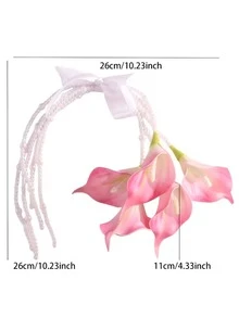 一套粉色/白色/紫色人造马蹄莲花束，仿珍珠链手持花，新娘礼物，婚礼装饰，拍照道具，派对装饰，结婚礼物，适合新娘/伴娘捧花，家居装饰，派对和教堂装饰，节日，优雅 - 彩色 - 查看 11