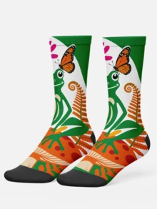 Tất nam in hình 360° thời trang - Tất cao đến đầu gối họa tiết hoạt hình độc đáo như ếch, bướm, hoa, chuối, phong cách trừu tượng, màu xanh lá cây tự nhiên, tất đôi bền chắc, tất thời trang phong cách hoạt hình phù hợp cho mặc hàng ngày, lễ hội, tiệc tùng và làm quà tặng. - màu xanh lá - Xem 2