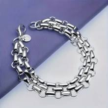 S925 Triple Strand Bracelet, Shiny Punk Style - Perfect Holiday Gift For Family & Friends Or Party Wear, Special Occasion Jewelry, Everyday Accessory - Silvery - View 2