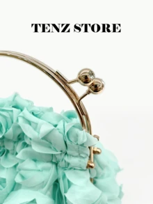 3D Mint Green Rose Flower Evening Bag, Fashion Chiffon Petal Handbag With Detachable Chain Strap, Fits Phone And Essentials, Suitable For Wedding, Date, Prom, Holiday, Girls' Night Out, Graduation Party, Spring Gala, Cocktail Party - Mint Green - View 4