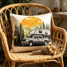 1pc Camping Square Pillow Cover, Forest RV Pattern, Decoration, Gift, Indoor And Outdoor Universal, Garden Decoration, 2D Flat, Single-Sided Printing, Without Pillow Core - Multicolor - View 6