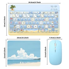 蓝牙键盘鼠标套装，便携式无线键盘（150mAh）鼠标套装，兼容三星平板电脑、苹果iPad（iOS 13及以上版本）、安卓智能手机、Windows系统（夏日海滩色） - 淺藍色 - 查看 10