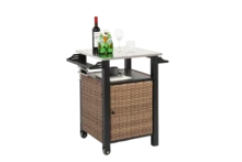 Single Door Bar Cart, Wicker Outdoor Kitchen Island With Wheels And Storage Cabinet, Extended Stainless Steel Tabletop, Side Handle For Patio Kitchen Or Bar Cart, Brown - 棕色 - 查看 7