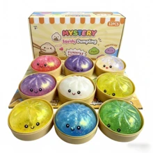 4 Pack Dumpling Squishies,Glitter Dumpling Squishy ,Anxiety Relief Fidget, Soft Squeeze Decompression Dough(4pcs Dumpling+Steamer Box4) - Nhiều màu - Xem 1