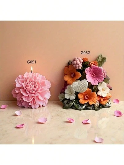 Peony Flower Candle Silicone Mold, DIY Floral Handmade Soap, Resin, Plaster, Candle Multipurpose Decor Mold