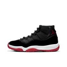 Nike Jordan Air Jordan 11 bred 網布漆皮 季後賽 舒適 耐磨 高筒 復古籃球鞋 男女同款 黑紅白 - 黑紅 - 查看 12