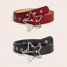 Black & Red Star Rivet Belt, High-Quality Alloy Buckle, Niche Design Decorative Belt - Black + Red - View 18